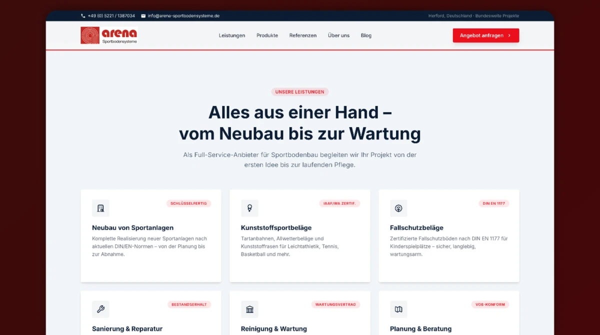 Arena Sportbodensysteme – Website-Neuentwicklung